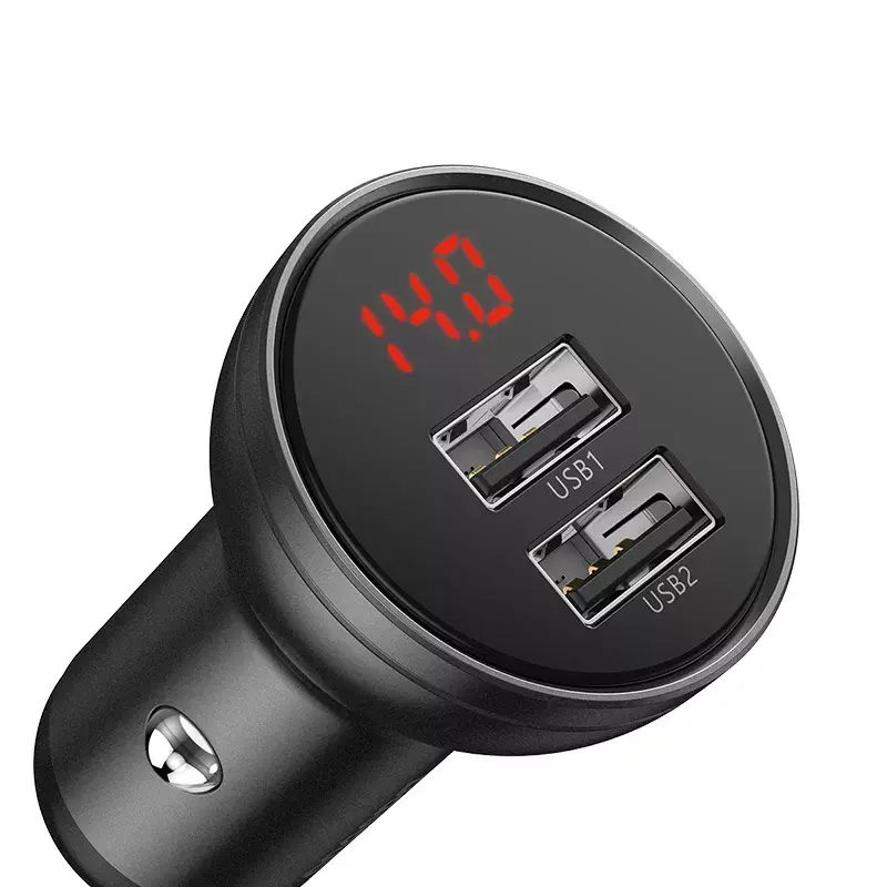 Carregador USB para automóvel Baseus AB2XUSBAKBK — 2× USB 2.0, 4,8 A, alimentação por isqueiro, preto/cinzento