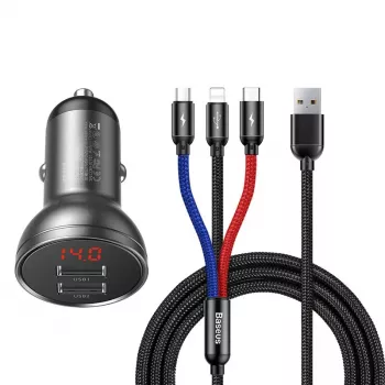 Carregador USB para automóvel Baseus AB2XUSBAKBK — 2× USB 2.0, 4,8 A, alimentação por isqueiro, preto/cinzento