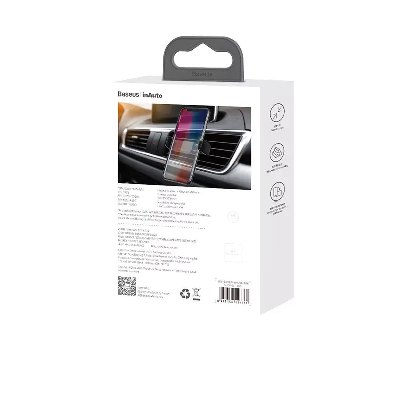 Suporte ativo Baseus Steel Cannon para telemóvel preto prateado