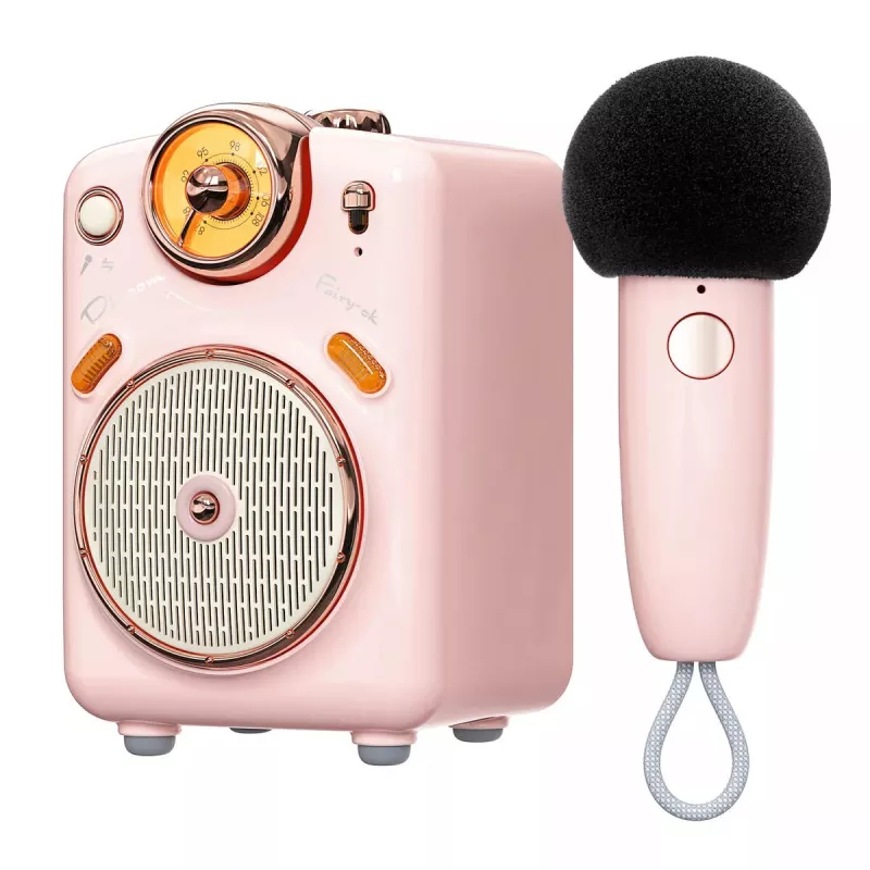 Divoom Fairy-OK coluna de karaoke Bluetooth portátil com microfone, rosa