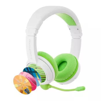 BuddyPhones School+ – com fios e sem fios Bluetooth, USB-C, circumaural, 20–20000 Hz, 147 g, verde/branco