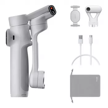Gimbal Insta360 Flow 2 Standard Bundle — estabilizador de 3 eixos para smartphone, dobrável, bateria de 1100 mAh, Stone Gray