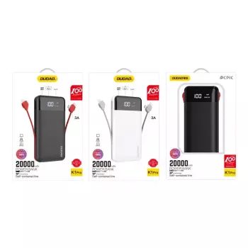 Powerbank Dudao K1Pro 20000 mAh 15 W com 4 cabos integrados, preto