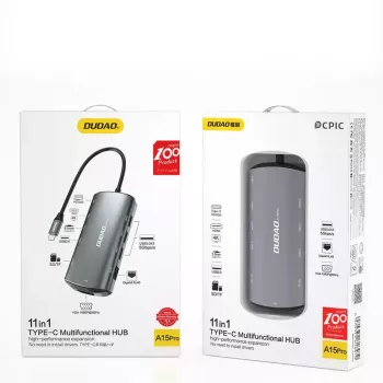 Dock para portátil DUDAO A15PRO com fios USB 3.2 Gen 1 Type-A Type-C cinzento
