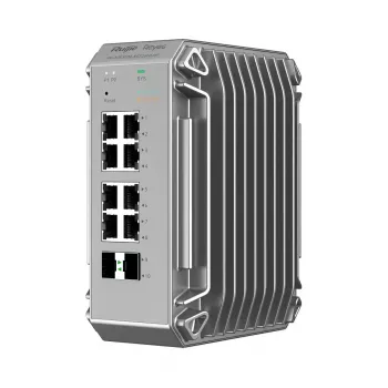 Switch de rede gerido L2 Ruijie RG-NIS3100-8GT2SFP-HP — 8× Gigabit RJ-45, 2× SFP, PoE, 12–56V DC, 20 Gbit/s, 8000 MAC, cinzento