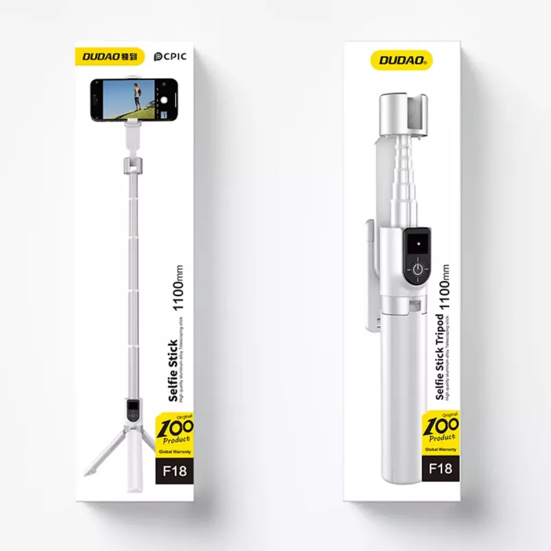Pau de selfie Dudao F18 — suporte passivo para telemóvel, branco, ABS e alumínio
