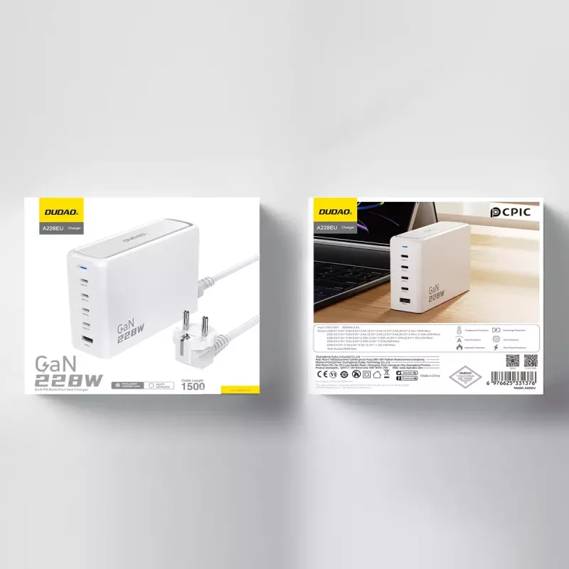 Carregador DUDAO A228EU 228 Watt GaN 4x USB-C 1x USB-A