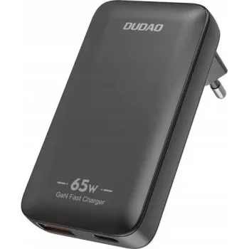 Fonte de alimentação Dudao A65Q 65W GaN adaptador de viagem USB-A / USB-C PD ultrafino EU/US preto