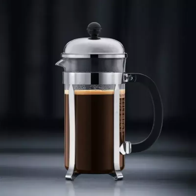 Cafeteira French Press BODUM Chambord 8 chávenas, estrutura preta com jarra de vidro e cromado