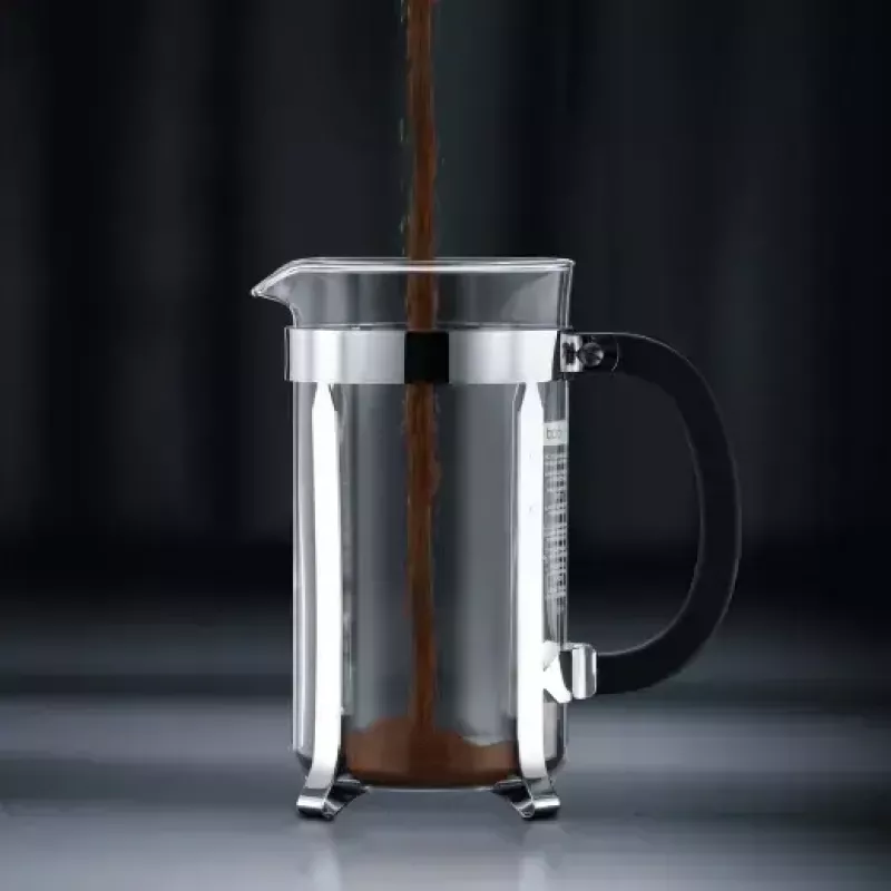Cafeteira French Press BODUM Chambord 8 chávenas, estrutura preta com jarra de vidro e cromado