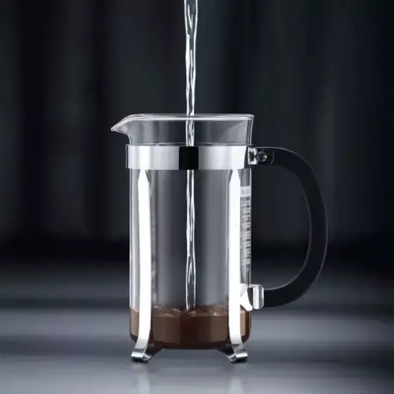 Cafeteira French Press BODUM Chambord 8 chávenas, estrutura preta com jarra de vidro e cromado