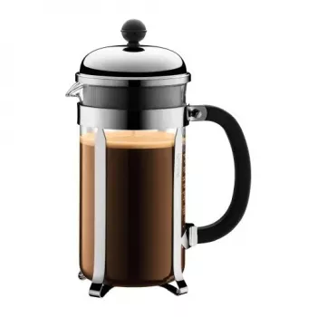 Cafeteira French Press BODUM Chambord 8 chávenas, estrutura preta com jarra de vidro e cromado