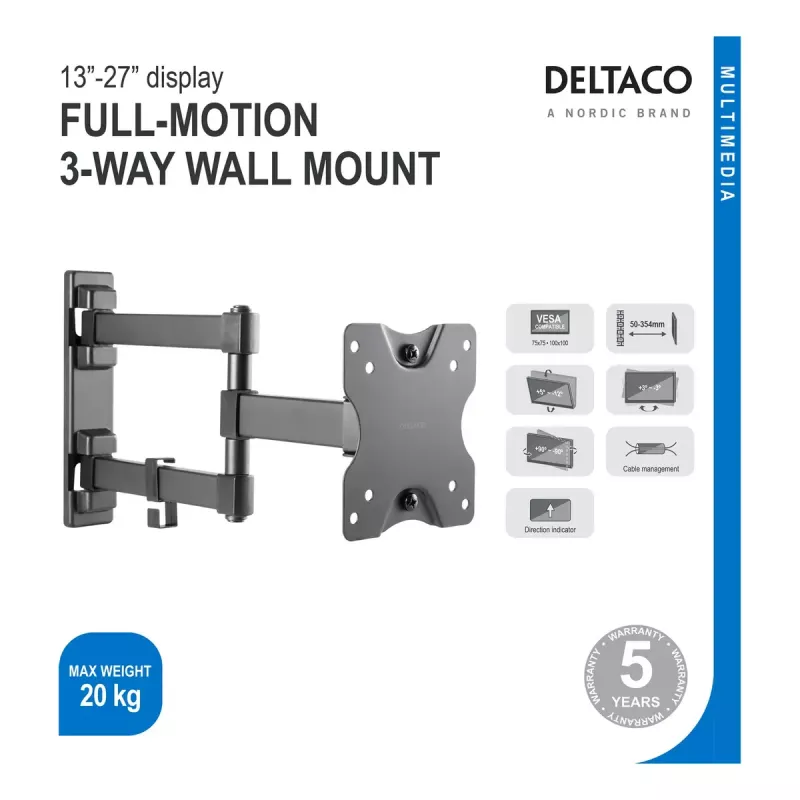 Suporte para monitor Deltaco ARM-1204 27 polegadas parede preto