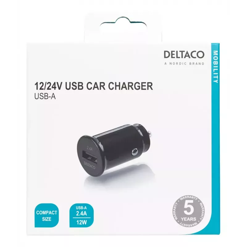 Carregador de automóvel Deltaco USB-CAR123 universal preto