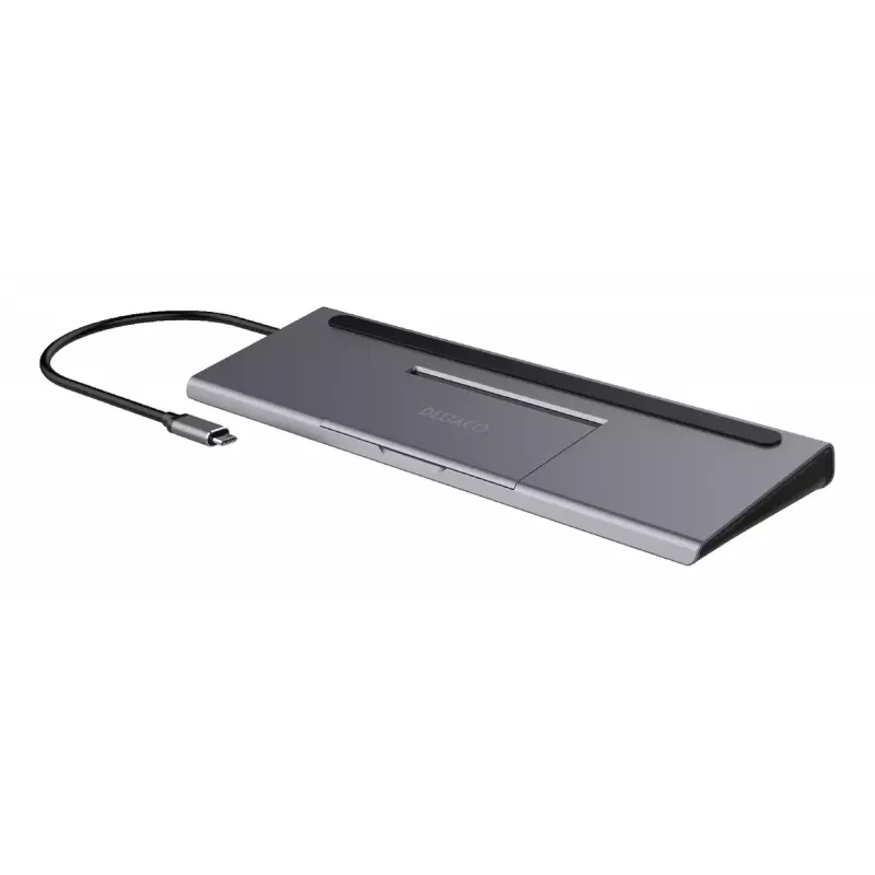 Dock para portátil Deltaco USBC-DOCK2 com fios USB 3.2 Gen 1 Type-C cinzento