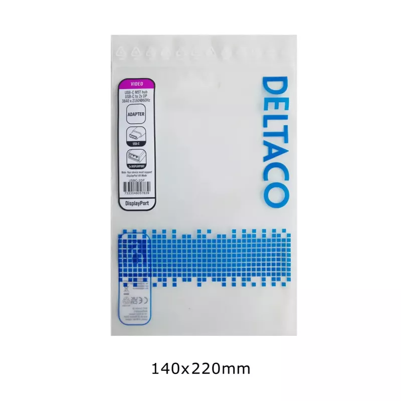 Adaptador de cabo de vídeo Deltaco USBC-2DP 0,1 m USB Type-C 2 x DisplayPort preto