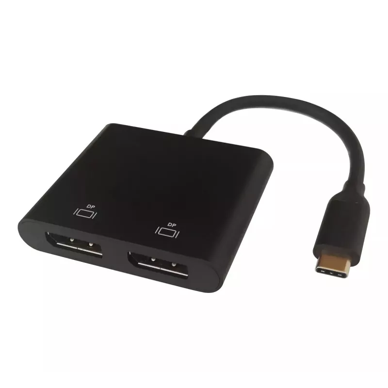 Adaptador de cabo de vídeo Deltaco USBC-2DP 0,1 m USB Type-C 2 x DisplayPort preto