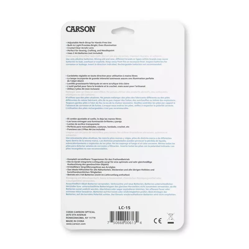 Lupa de mão Carson LumiCraft 2x, LED, a pilhas, preto, 135×23×226 mm