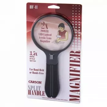 Lupa Carson Split Handle HF-11 — lupa de mão 3,5x, preto/transparente, pilha AAA