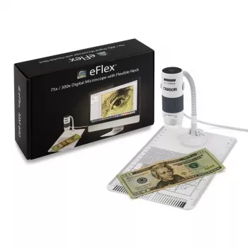 Microscópio digital Carson EFLEX 300x, ampliação 75–300×, câmara 1600×1200, cinzento/branco