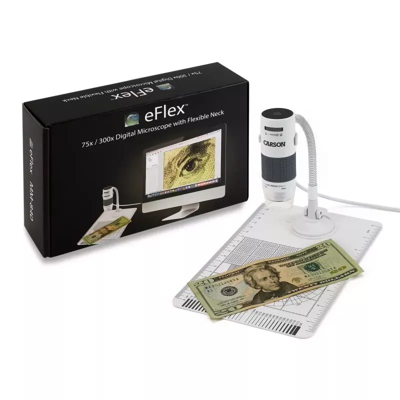 Microscópio digital Carson EFLEX 300x, ampliação 75–300×, câmara 1600×1200, cinzento/branco