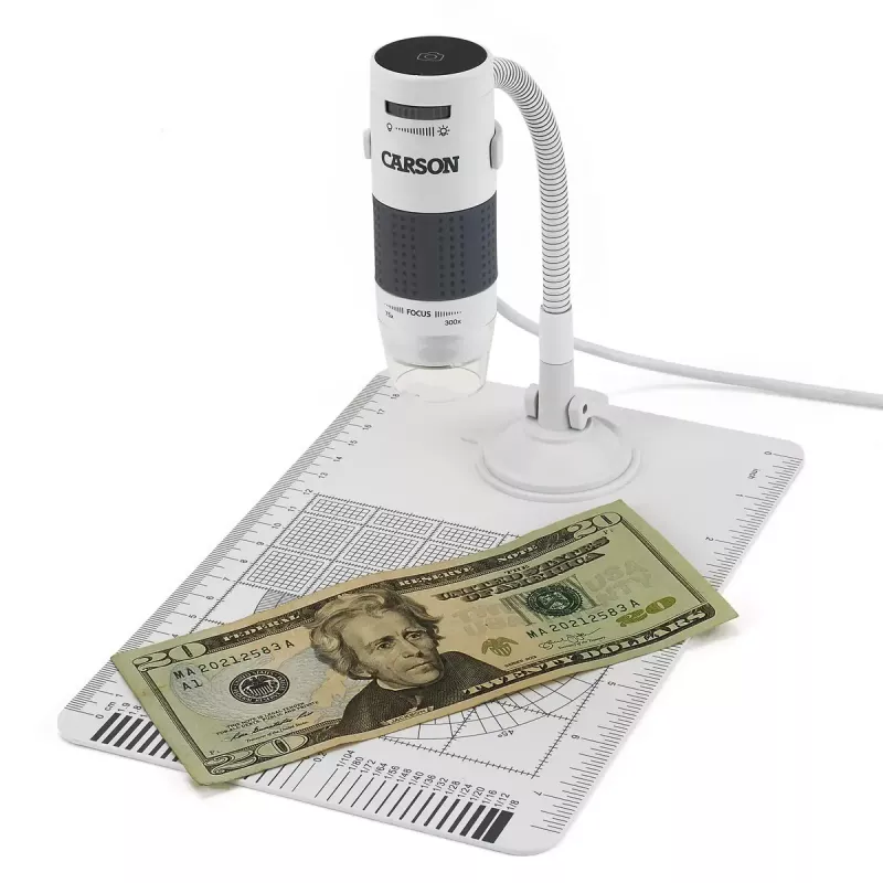 Microscópio digital Carson EFLEX 300x, ampliação 75–300×, câmara 1600×1200, cinzento/branco