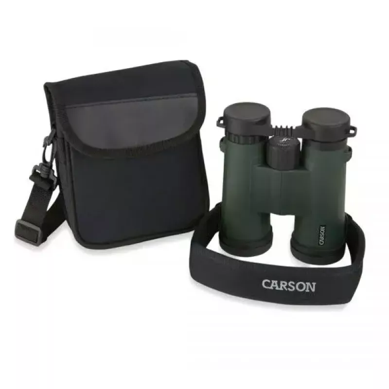 Binóculos Carson JR Series 10x42 BaK-4, prisma de telhado compacto, preto/verde