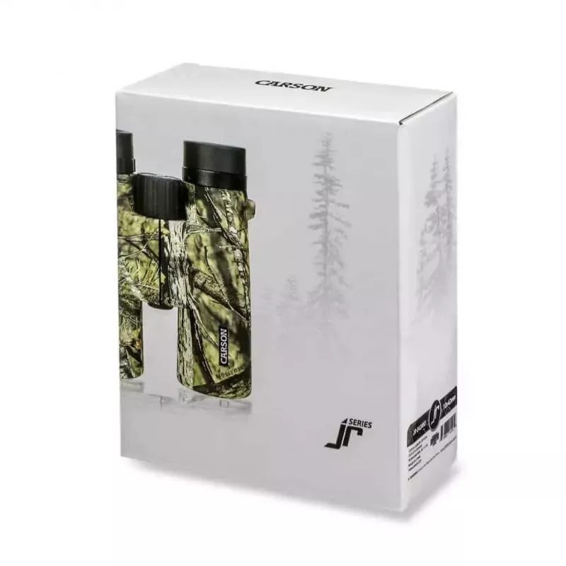 Binóculos Carson JR 10x42 BAK-4 telhado, design compacto camuflado, 127×50,8×160 mm