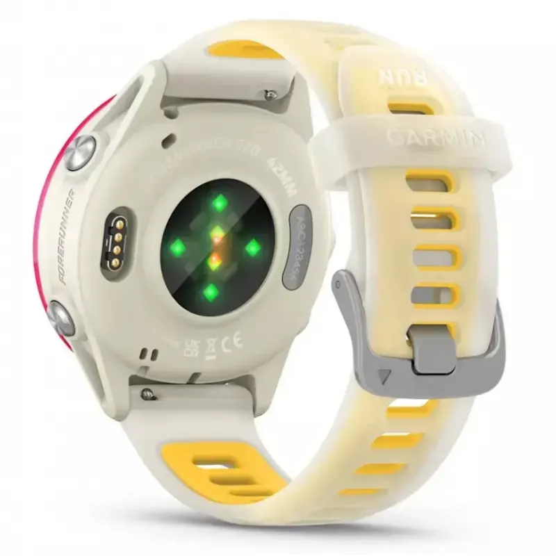 Relógio inteligente desportivo GARMIN Forerunner 570 42 mm, 1,2 polegadas AMOLED 390×390, GPS, Wi‑Fi, 8 GB, 42 g, pulseira de silicone