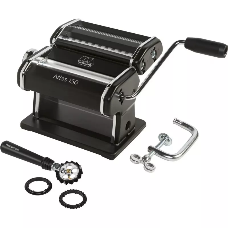 Máquina de massa Marcato ATLAS 150 NERA com roda de massa Nero — rolo manual para folhas de massa fresca