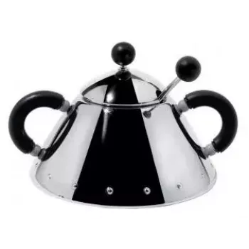 Açucareiro Alessi 9097 B aço inoxidável altura 80 mm diâmetro 10,5 cm preto e aço inoxidável