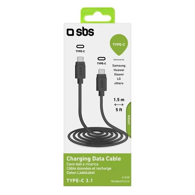 Cabo de dados e carregamento SBS TECABLETCC31K USB C 1,5 m USB 3.2 Gen 1