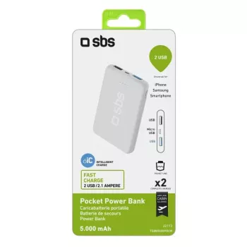 Powerbank portátil SBS 5000 mAh, capacidade da bateria 5000 mAh