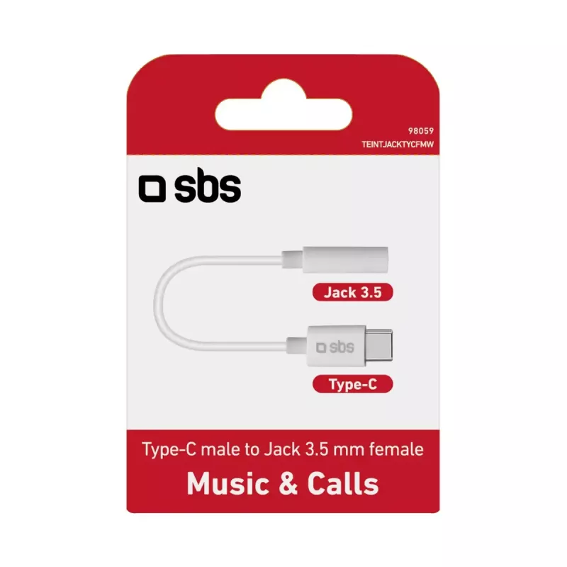 Cabo móvel SBS TEINTJACKTYCFMW branco 0,09 m 3,5 mm USB-C