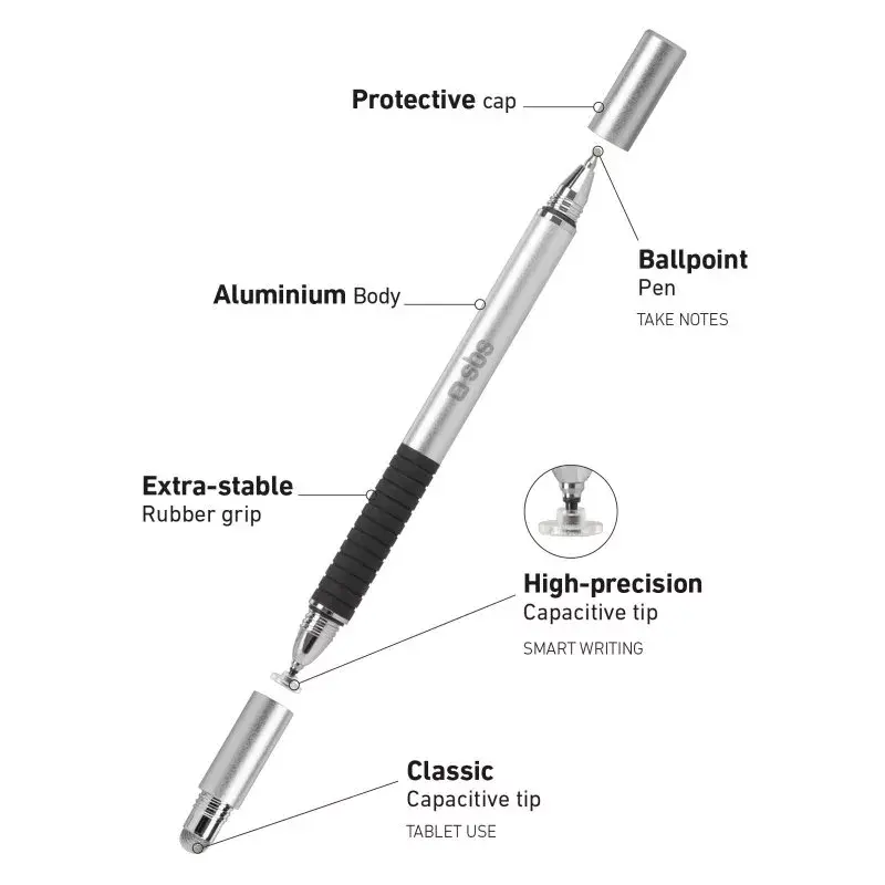 Stylus Pen SBS TTTATTOPROTRIO preto prateado compatibilidade universal móvel