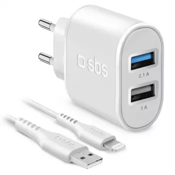 Carregador móvel SBS TEKITTR2ULH2189A interior AC branco smartphone tablet