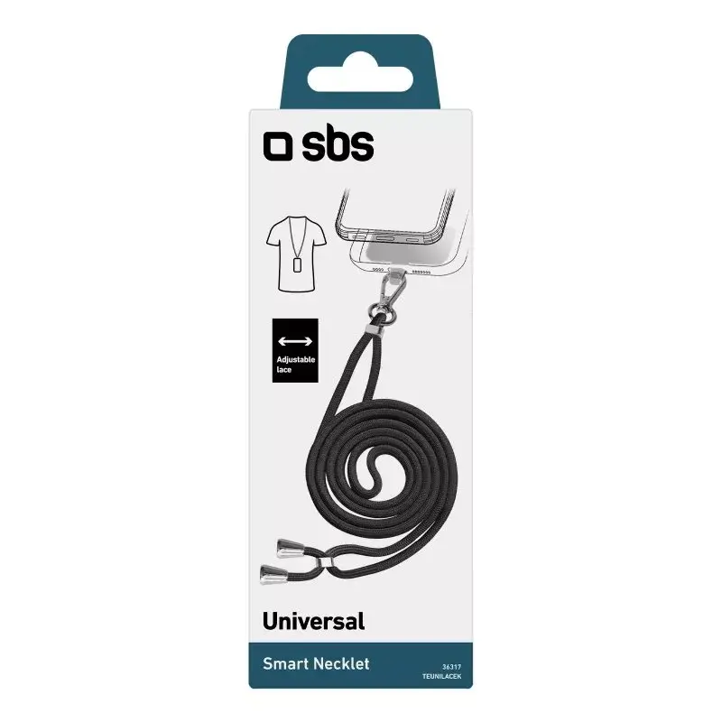 Cordão para telemóvel SBS TEUNILACEK – tecido preto, uma peça