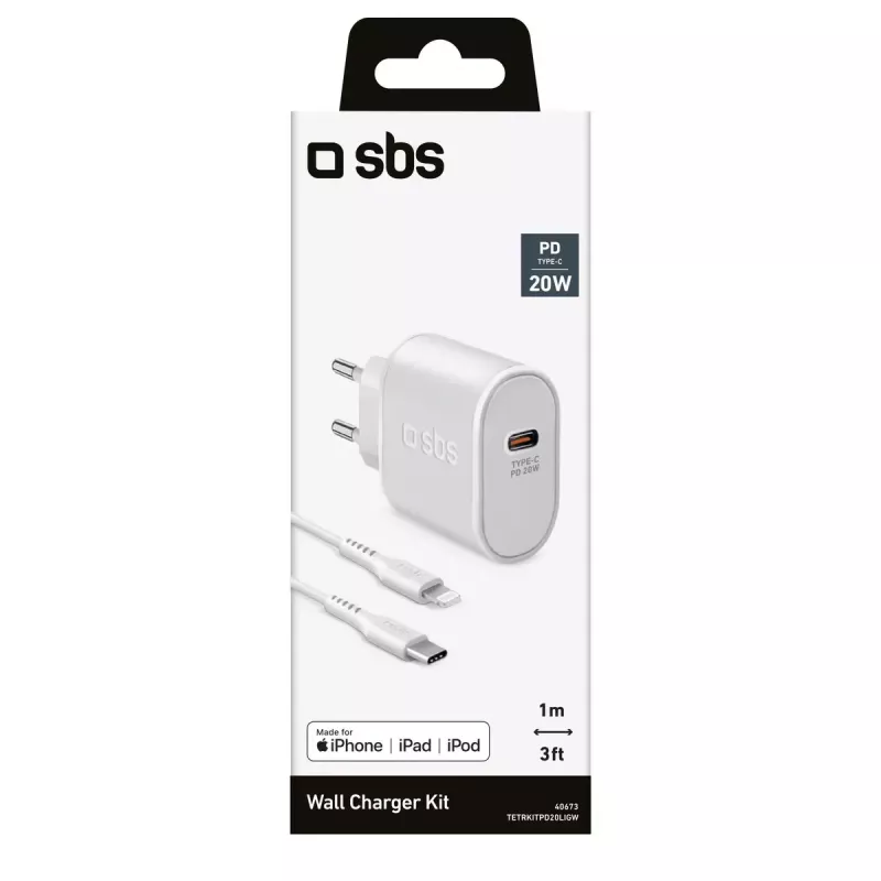 Carregador para dispositivos móveis SBS TETRKITPD20LIGW carregamento rápido interior branco