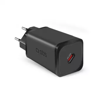 Carregador de interior SBS Mobile TETRGAN1C65W – 100–240V, 1x USB-C, preto, para smartphone tablet portátil smartwatch auscultadores