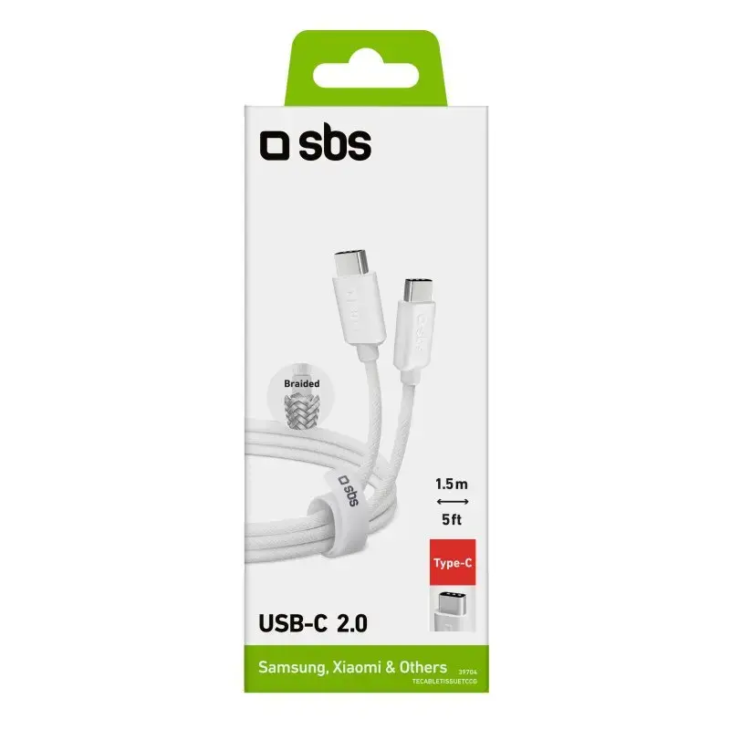 Cabo USB-C para USB-C SBS Mobile TECABLETISSUETCCG, USB 2.0, 1,5 m, branco