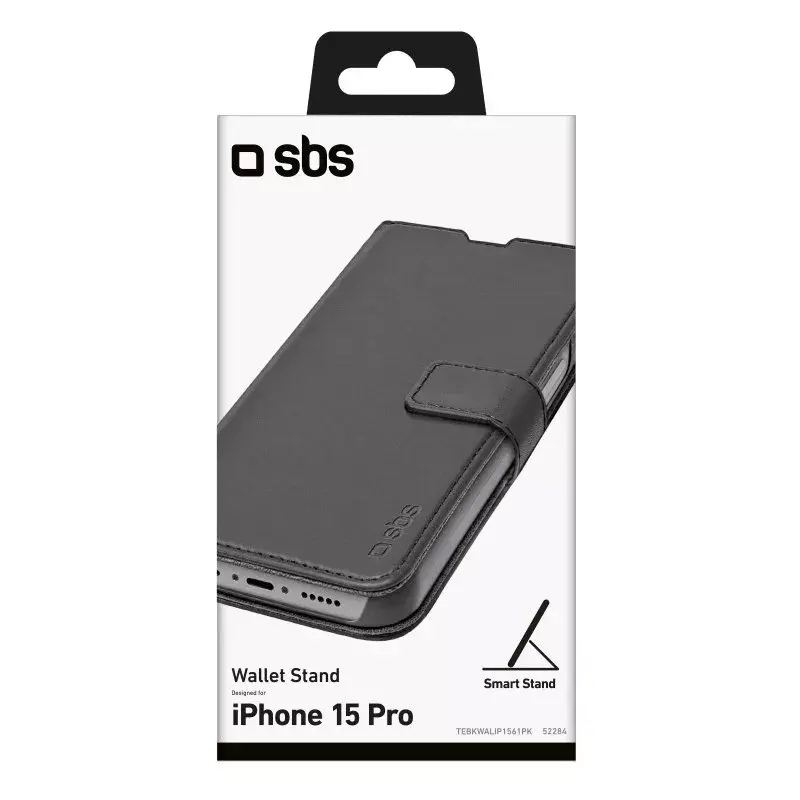 Carteira com capa SBS TEBKWALIP1561PK para iPhone 15 Pro 6,1 polegadas preta