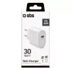 Carregador para dispositivos móveis SBS Mobile TETR1CPD30 — USB Type-C 1 porta, AC para interior, entrada 100–240V, saída até 20V, branco