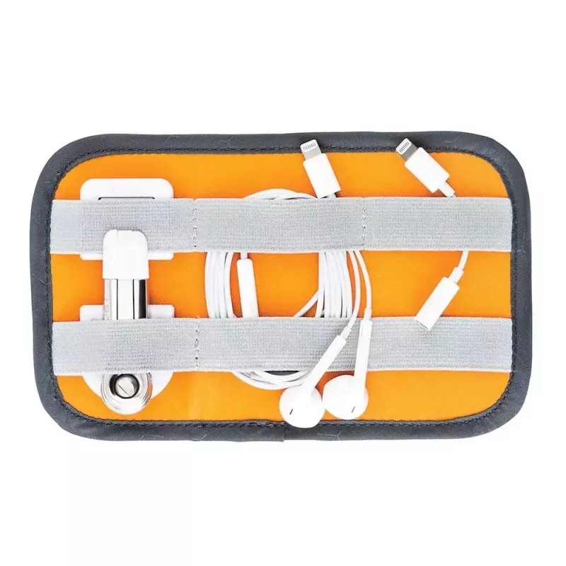 Bolsa Lowepro GearUp Pouch Mini em nylon e poliéster ripstop cinzenta e laranja