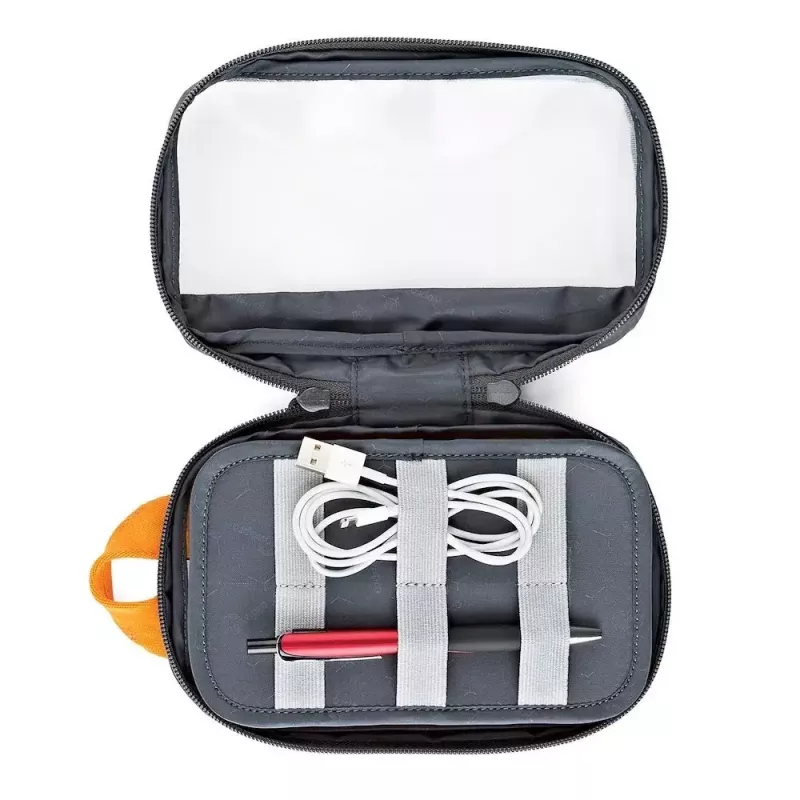 Bolsa Lowepro GearUp Pouch Mini em nylon e poliéster ripstop cinzenta e laranja