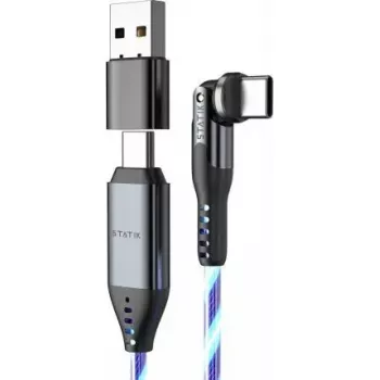 Cabo USB-C 2-em-1 STATIK PowerPivot Pro 2 m ficha rotativa iluminação azul