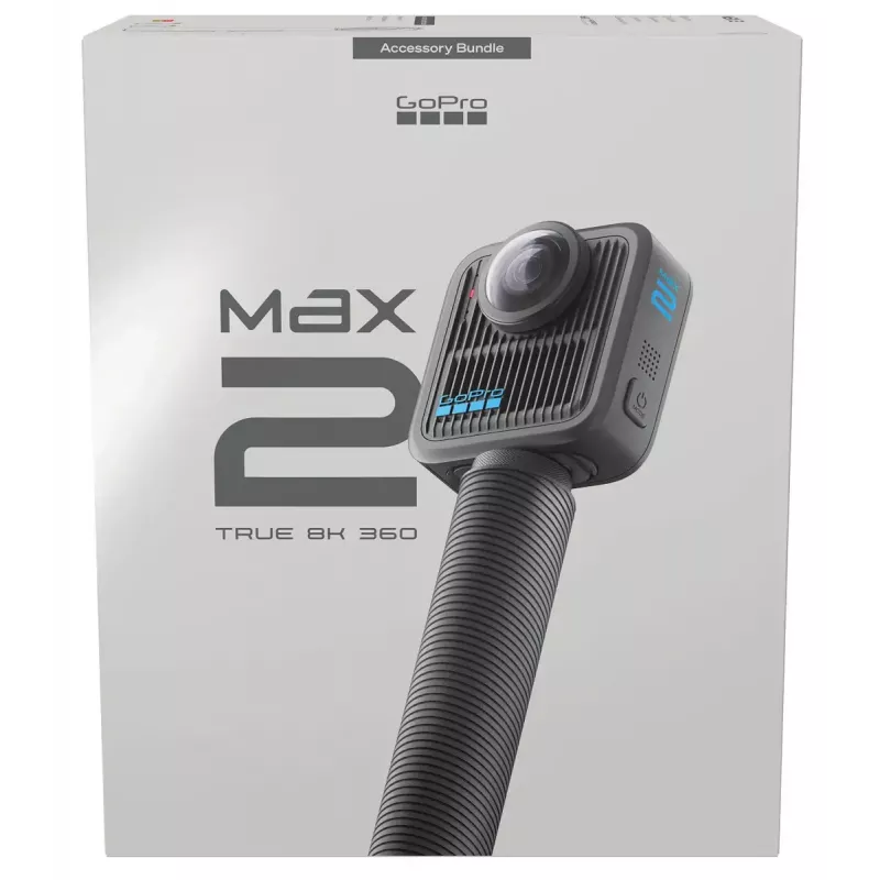 Câmara de ação GoPro MAX2 com 8K Ultra HD, sensor de 29,5 MP, 100 fps, ecrã LCD, GPS, Wi‑Fi — pacote de acessórios