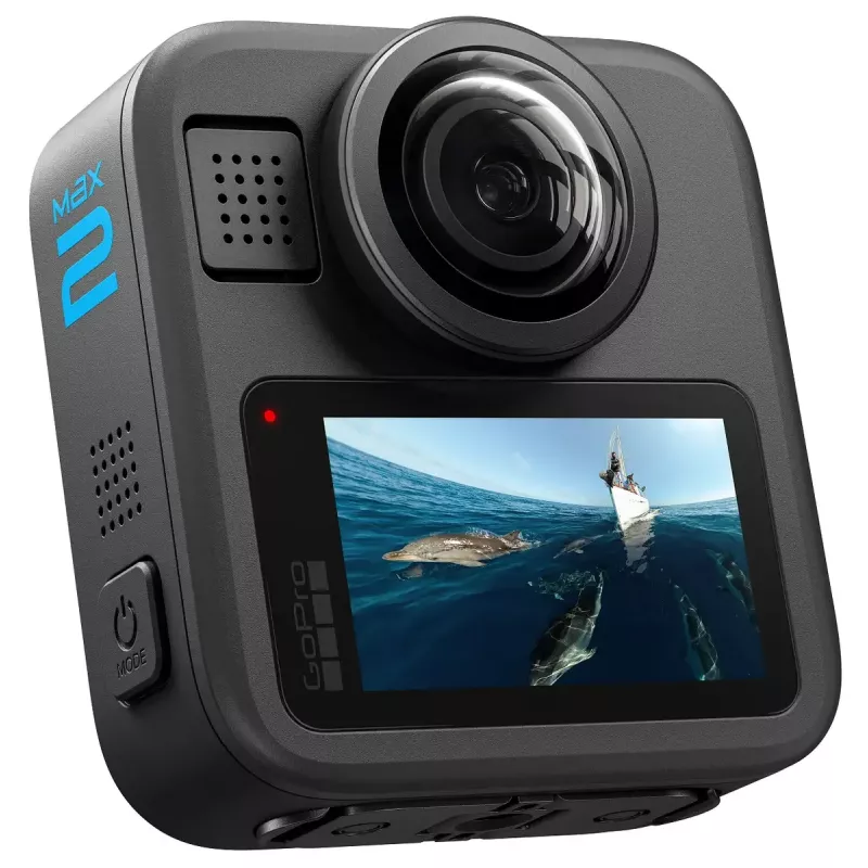 Câmara de ação GoPro MAX2 com 8K Ultra HD, sensor de 29,5 MP, 100 fps, ecrã LCD, GPS, Wi‑Fi — pacote de acessórios