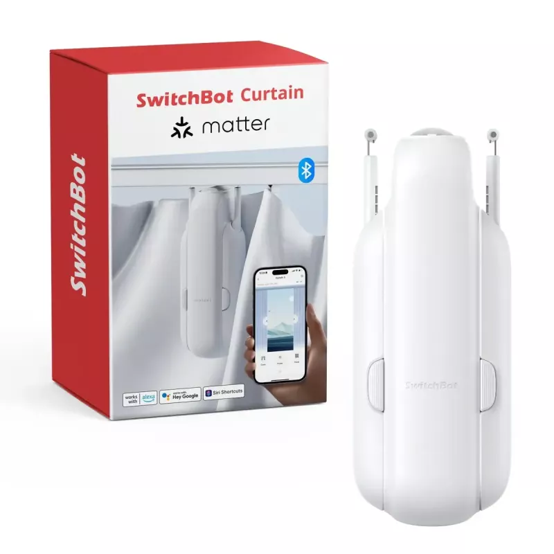 SwitchBot W2400000R – motor inteligente para cortinados de calha U (EU & UK) – a bateria, USB-C, 15 kg de força de impulso