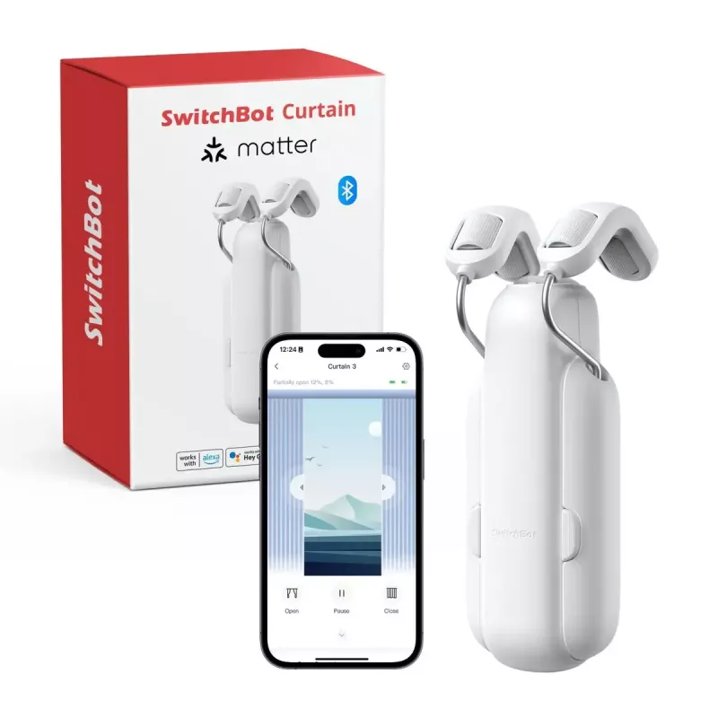 SwitchBot W2400000R – motor inteligente para cortinados de calha U (EU & UK) – a bateria, USB-C, 15 kg de força de impulso