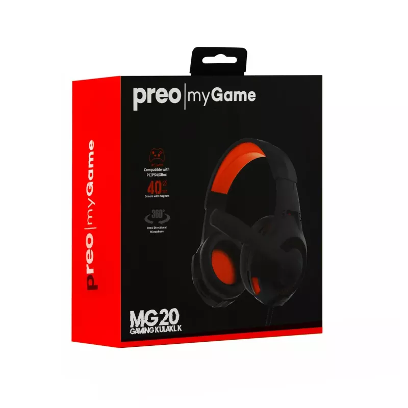Headset Preo 125085402 com fios gaming preto vermelho 20-20000 Hz